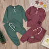 Bebek Erkek Kız Giyim Setleri Unisex Uzun Kollu Düz Tops Pantolon Kış Sonbahar Yenidoğan Kıyafetler 4 Renkler M3708
