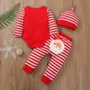 Ensembles de vêtements 3pcs Born Baby Vêtements de Noël Ensemble Enfants Infant Garçons Filles Lettre Imprimer Romper Combinaisons + Pantalon rayé Noël 0-18 mois