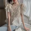 Design Blouses Femmes Sweet Floral Hollow Out Design Chic Populaire Été All-match Filles Blusas Top belle Vintage Basic Womens S