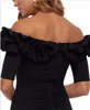 Robe de soirée de luxe noire Spandex 2021 Femmes Elegant Bateau Longue Partie Femelle Gaine Robes de bal