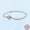 Kvinnor Armband 925 Sterling Silver Hjärta CZ Diamond Snake Chain Armband Passar Pandora Charm Pärlor Fina Smycken Present Med Original Box