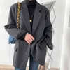 Foryunshes Women Stripe Woolen Blazer Damer Varm Tjock Solid Casual Loose Business Jacket Coat Höst Vinter England Stil 211104