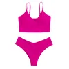 Fors 13 cores Bandeau Bikini Set Sport v Neck Swimwear Mulheres Ribbed Swimsuit Feminino Neon Verde Alta Corte Banheira Terno 2020 Novo X0522