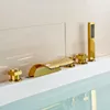 Gold Polished LED Light Waterfall Spout Tub Faucet 3 Handles Mixer Tap Bathroom Shower Sets8333735