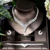 Collier de boucles d'oreilles Hibride magnifique mode cubique de zircon Crystal ensemble géométrique Design élégance pour femmes bijoux de mariée N-1145