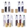 Essential Oil Diffuser 10ml Clear Glass Roll on Perfume Bottles with Crushed Natural Crystal Quartz Stone,Crystal Roller Ball Wood Grain Cap SN5453