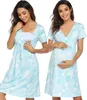 3 i 1 Leverans / Arbete / Nursing Nightgown Women's Maternity Dresses Sleepwear för amning Klänning Bomull Graviditetskläder 210922