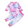 2-8 Yıl Toddler Çocuk Giyim Setleri Genç Kız Erkek Kravat Boya Uzun Kollu Pijama 2 adet PJS Seti Çocuk Loungewear Pijama Ev Eğlence Giysileri