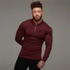 Muscleguys Poloshirt Herren Langarm Reißverschluss Umdrehkragen Slim Fit Atmungsaktive Gym Kleidung Bodybuilding Fitness Poloshirt 210421