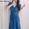 Nomikuma Koreaanse stijl Floral Gedrukt Jurk Dames V-hals Korte Mouw Drawstring Lace Up Summer Jurken Vintage Vestidos 3B357 210514