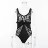 Spring Jumpsuit Lace Bodysuit Women Ruffle Black White Sexy Strap Body Sleeveless Rompers Female Overalls Combinaison Femme Slim 210517