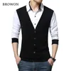 BROWON Brand Autumn Mens T Shirts Fashion Fake Two Designer Clothing Cool T-shirt Men Long Sleeve T Shirt Casual Male 210722