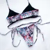 Mikro Leopar Bikini Kadın Mayo Şınav Mayo Wrap Bikini Set Bandaj Halter Mayo Yüzme Suit Kadın X0522
