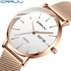 2021 Crrju Fashion Luxury Woman Watches Rose Gold Quartz Klänning Armband Armbandsur med rostfritt stål Kvinna Klocka Zegarki