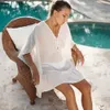 Cotton Tunics for Beach Women Swimsuit Cover up Woman Swimwear wear Pareo Dress Saida de Praia #Q457 210420