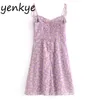 Süße Daisy Blumendruck Schlinge Sexy Kleid Frauen ärmellose romantische Mini weibliche A-Linie Chiffon Sommer Robe Femme 210514