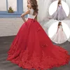 Vestidos de menina adolescentes meninas vestido de natal para crianças festa de ano traje de princesa renda dama de honra crianças casamento noite vestido de baile vermelho