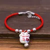 Novo Bonito Lucky Gato Cerâmica Beads Cofre Pulseira Red Rope Bangle Handmade Moda Jóias Ajustável Comprimento