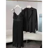 Женский костюм-двойка с длинной юбкой, церковный женский блейзер, офисное платье, элегантное плиссированное атласное платье с длинными рукавами для женщин 211106