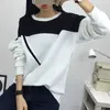 Moda zimowa Czarno-biały Czar Koszuj Patchwork Bluzy Kobiety V Wzór Pullover Bluza Samica Dres M-XXL 210805