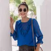 Foridol schiere Polka Dot Rüschen Büro Laides Bluse Tops Frauen elegante Vintage blaue transparente Tops Herbst Winter Bluse Shirts 210415