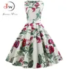 Femmes d'été robe élégante vintage tunique florale robe d'été sexy col en V travail bureau robes de fête plus taille midi robe pin up 210623