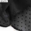 Dames Mode Metalen Dots Stitching Black Chiffon Shirt Dames Puff Sleeve Pleats Blouse Roupas Chic Femininas Tops LS9040 210416