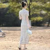 Abbigliamento etnico tradizionale donna cheongsam sexy slim split qipao abiti plaid elegante abito da sera da donna abito da spettacolo teatrale cinese