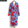 Women Trench Coat Fashion Long Sleeve Turn-Down Collar Loose Plus Size Floral Print Female Overcoat High Street 210520