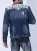 メンズトラックスーツメンズブルーデニムジャケットジーンズパンツスリムフィットカジュアルセットパッチワークホール刺繍リベット2PCS L1