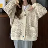 Ezgaga Knitted Sweater Jumper Winter New-coming V-Neck Thick Vintage Long Sleeve Cardigan Ladies Tops Warm Loose Fashion 210430