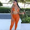 ANJAMANOR Sexy Neon Fishnet Mesh Scava Fuori Bikini 3 Pezzi Set Summer Beach Vacation Abiti Pantalone Articoli all'ingrosso D60-CI23 Y0625