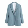 TRAF Za bleu Blazer femmes surdimensionné femme costume décontracté bureau affaires Style Blazer femme à manches longues élégant femme manteau 210927