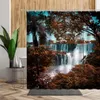 Shower Curtains Natural Landscape Curtain Waterfall Forest Bathroom Decors Set 3D Autumn Red Woods Bath Screen Waterproof Fabric