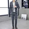 Heren Herfst Lange Mouwen Casual Pak Koreaanse Jeugd Knappe Zelf-Cultuur Trend Plaid Small Pak Tweedelige Suit X0909