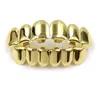 Conjunto de dentes Grillz de alta qualidade masculino hip hop joias banhadas a ouro real grelhadores