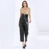 Pantalon en cuir PU pour femmes taille haute noir solide minimaliste sarouel femme automne vêtements de mode 210521