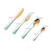 Zestaw sztućców ze stali Gold Western Dinner Noże Kitchen Stainless Spoon Różowy 210423