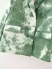 Весенний галстук-краситель напечатанный Свободный повседневный костюм Сладкий женский куртка Мода Trend Follow Wearwear Leafes Зеленое пальто 210510