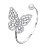 Brazalete de moda Rhinestone Zircon Big Butterfly Alta Calidad Color Oro Pearl Open Para Mujer Joyería De Boda
