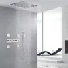 Escovado Níquel Shower Mixer Set 80x60 cm 7 Cores LED Termostático Termostático Chuveiro de Chuveiro Escondido Sistema de Chuveiro