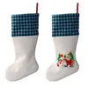 Sublimation Plaid Christmas Stocking Linen White Candy Socks Santa Claus Gift Bag Xmas Tree Oranment Festival Supplies for Kid 5913