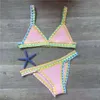 Crochet Swimwear for Female Knitted Swimsuits Neoprene Bikini Beachwear Boho Style Swimsuit Two Pieces Bathng Suits 220217