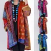 Frauen Trenchcoats Frauen Drucken Floral Vintage 2021 Herbst Stehen Lange Ärmel Lose Chinesischen Stil Baumwolle Mantel