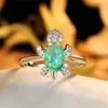 Blue Purple Oval Zircon Rainbow Stone Turtle Rings For Women Vintage Fashion Jewelry Multicolor Crystal Silver Color Animal Ring Wholesale