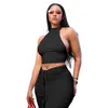 Women Two Piece Dress Designer Slim Sexy Summer Sleeveless Round Neck Cropped Halter Top Split Half Skirt Suit 6 Colours