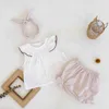 Vacker baby flicka kläder uppsättningar för sommar pläd vit t-shirt och bloomers härliga beautifuil outfits 210521