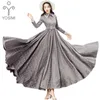 YOSIMI Herbst Winter Maxi Vintage Plaid Lange Frauen Kleid Woolen Grau Hemd Kleider Weibliche Vestidos Abend Party Kostüme 210604