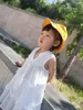 Summer Cool 3-12 ans Solide Couleur Confiant Princesse Sans manches Blanc Gris Adolescentes Robes superposées Robe de plage Enfants 210701