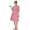 5912# 2021 Summer Korean Fashion Maternity Dress Sweet Cute Pleat Loose Clothes For Pregnant Women Large Size Pregnancy Dresses